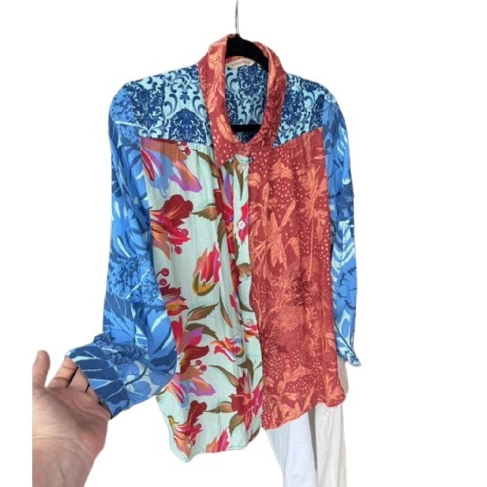 Soft Surroundings Womens Boho Patchwork Mixed Print Oversized Blouse 12 - Picture 3 of 7